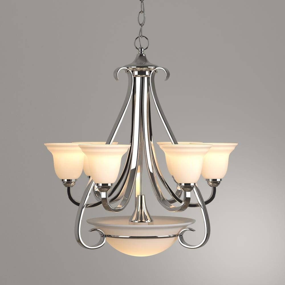 Torino Brushed Nickel 6-Light Two-Tier Chandelier with Etched Glass Shades