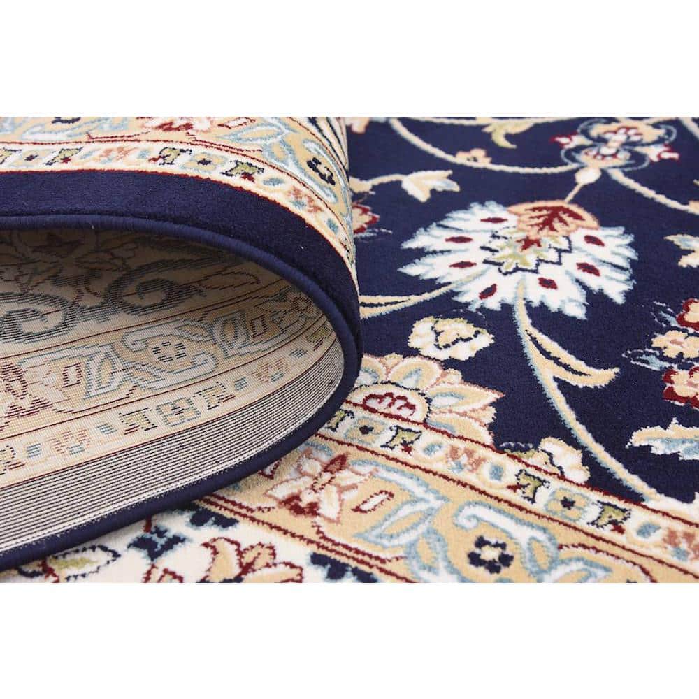 Navy Blue and Beige Synthetic Traditional Rectangular Area Rug