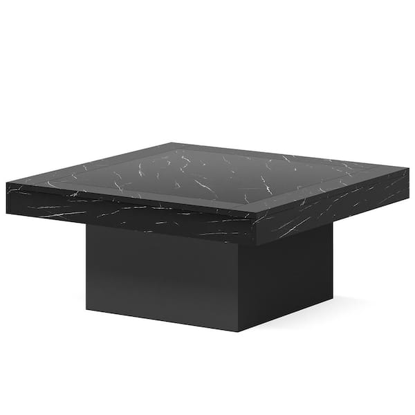 BYBLIGHT Allan 35 in. Black Square Wood Coffee Table with Adjustable LED Light Living Room