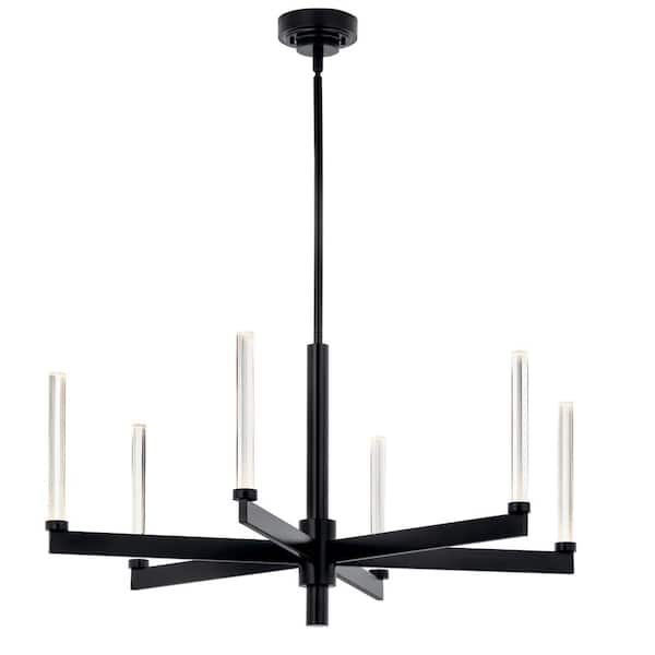 Sycara 36.25 in. 6-Light Integrated LED Black Modern Crystal Chandelier for Dining Room