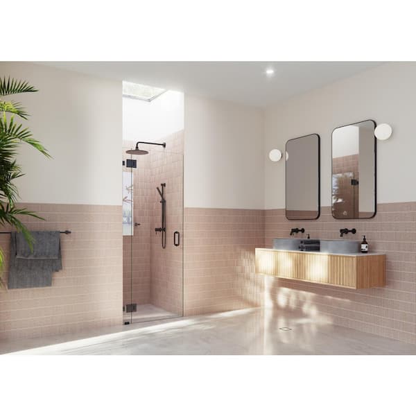 Halo 31 in. W x 78 in. H Glass Hinged Frameless Shower Door in Matte Black with Clear Glass