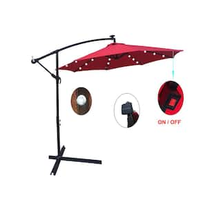 10 ft. Steel Market Solar Tilt Patio Umbrella in Red with 24 LED Lights