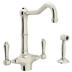 Italian Kitchen 2-Handle Single Hole Standard Kitchen Faucet with Side Spray in Polished Nickel