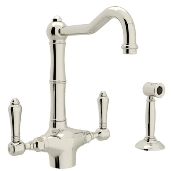ROHL Italian Kitchen 2-Handle Single Hole Standard Kitchen Faucet with Side Spray in Polished Nickel