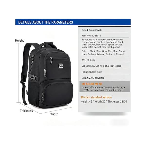 Oumilen 18.1 in. Dark Gray U-shaped Oxford Cloth Laptop Backpack with Multiple Compartments and 15.6 in. Laptop Sleeve