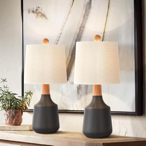 20 in. Black Vintage Ceramic Bedroom Living Room Bedside Desk Nightstand Table Lamps (Set of 2)
