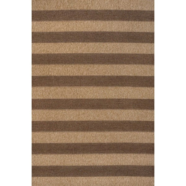 Sutton Easy Jute Modern Geometric Boho Stripe Natural/Brown 5 ft. x 8 ft. Indoor/Outdoor Area Rug