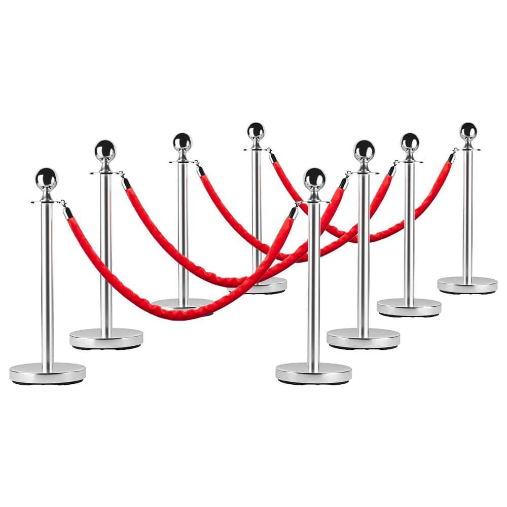 8 Pack Stainless Steel Stanchion Post Queue with 5 ft Red Carpet Ropes and Pole Crowd Control Barriers price history on PriceWatchPro