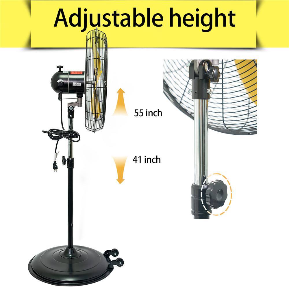 20-inch Yellow Aluminum Oscillating Pedestal Fan with Adjustable Height