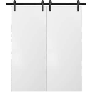 0010 48 in. x 80 in. Flush White Finished Wood Sliding Barn Door with Hardware Kit Black