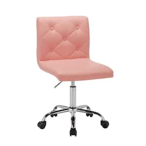 Office Chair Faux Leather Ergonomic Task Chair in Pink with Arms Swivel Adjustable Rolling Chairs Office Stools