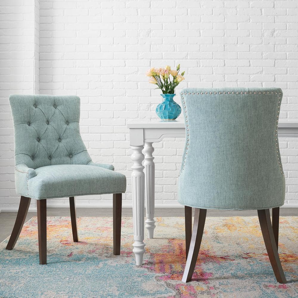 StyleWell Bakerford Aloe Blue Upholstered Dining Chair with Tufted Back  (Set of 2) Nutton D WA The Home Depot