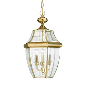 Lancaster 3-Light Polished Brass Outdoor Hanging Pendant with Dimmable Candelabra LED Bulb