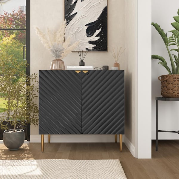 Clihome Black 26 in. V-Shaped Pattern Accent Storage Cabinets