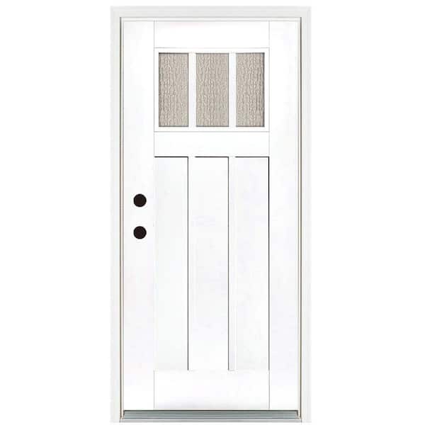MP Doors 36 in. x 80 in. Smooth White Right-Hand Inswing 3-Lite Water Wave Craftsman Finished Fiberglass Prehung Front Door