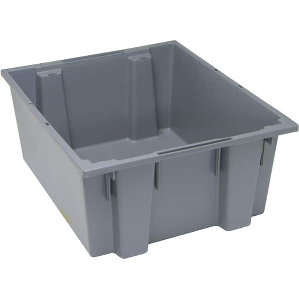 QUANTUM STORAGE SYSTEMS 15 Gal. Genuine Stack and Nest Tote in Gray (Lid Sold Separately) (3-Carton)