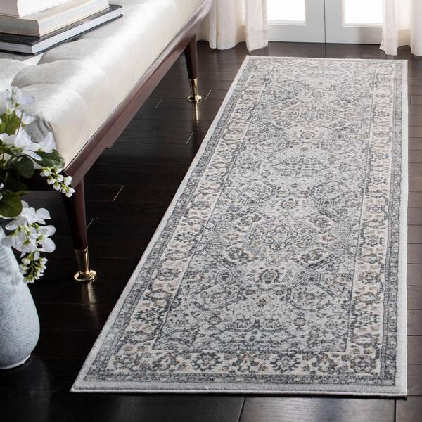 Isabella Light Gray/Cream 2 ft. x 7 ft. Floral Medallion Runner Rug