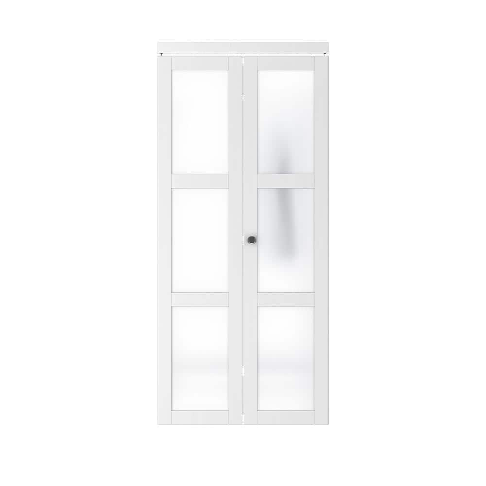 ARK DESIGN 36 in. x 80 in. 3-Lite Frosting Glass MDF White Finished ...
