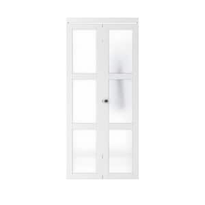 36 in. x 80.5 in. 3-Lite Frosting Glass MDF White Finished Closet Bifold Door with Hardware