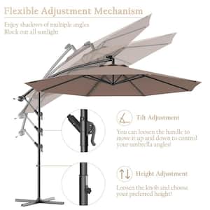 10 ft. Steel Marke Solar LED Umbrella Patio Umbrella in Tan