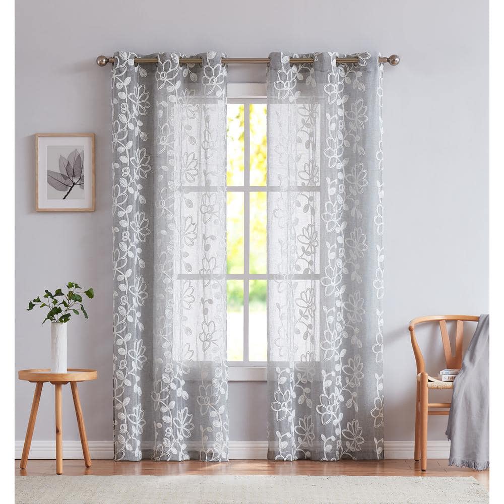 Rita 76 x 84 In. Embroidered Window Panel Pair In Silver