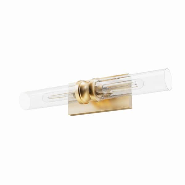 Lenlock 22 in. 2-Light Alturas Gold Vanity Light with Clear Seeded Glass Shades