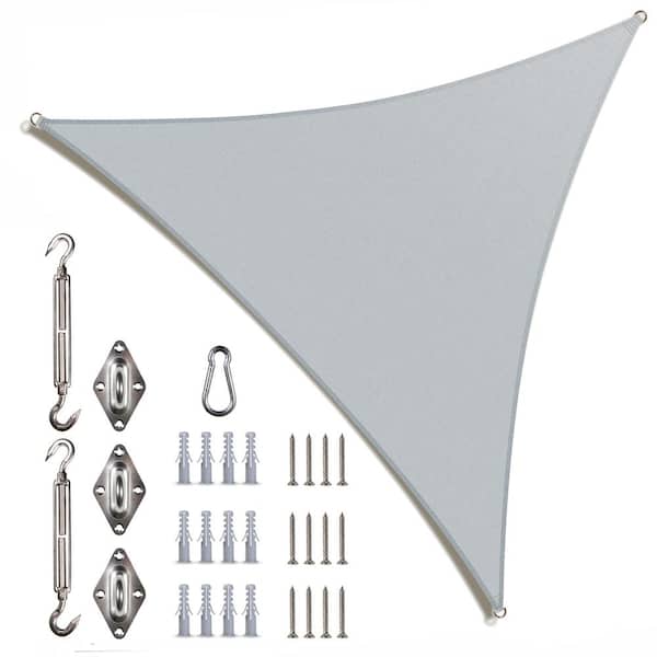 COLOURTREE 8 ft. x 8 ft. x 8 ft. 190 GSM Grey Equilateral Triangle Sun Shade Sail with Triangle Kit
