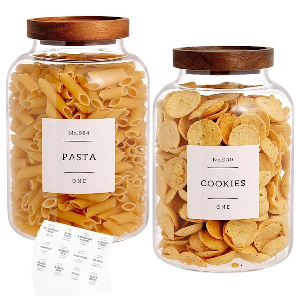 2-Piece Glass Food Storage Jars with Airtight Bamboo Lid for Pasta Candy Coffee Cookie, Small Flour and Sugar Containers