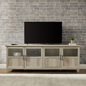 70 in. White Oak Composite TV Stand Fits TVs Up to 78 in. with Storage Doors