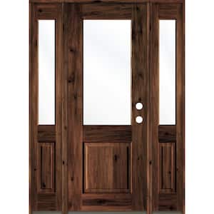 60 in. x 96 in. Rustic Alder Wood Clear Half-Lite Red Mahogony Stain Left Hand Single Prehung Front Door/Sidelites