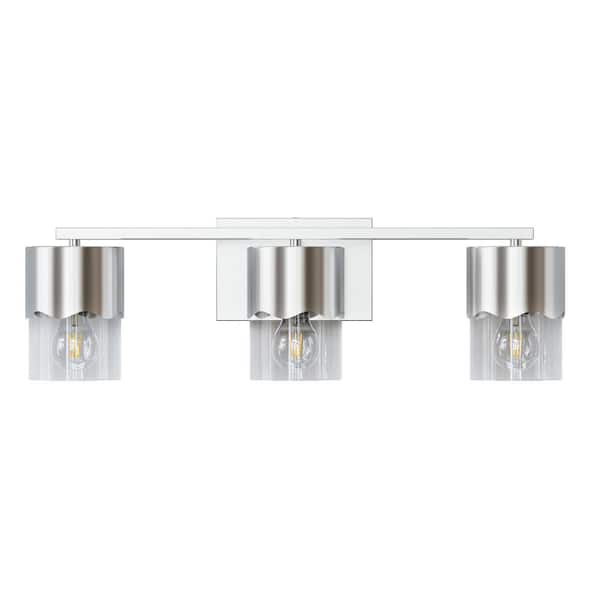 Austin 24 in. Modern 3-Light Electroplating Satin Nickel Vanity Light with Clear Glass Shades