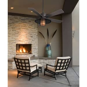 Rainman 54 in. LED Indoor/Outdoor Oil Rubbed Bronze Ceiling Fan with Light and Wall Control
