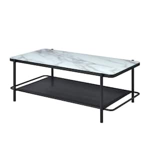 Mount Olive 47.75 in. Black and White Rectangle Faux Marble Coffee Table with Open Shelf