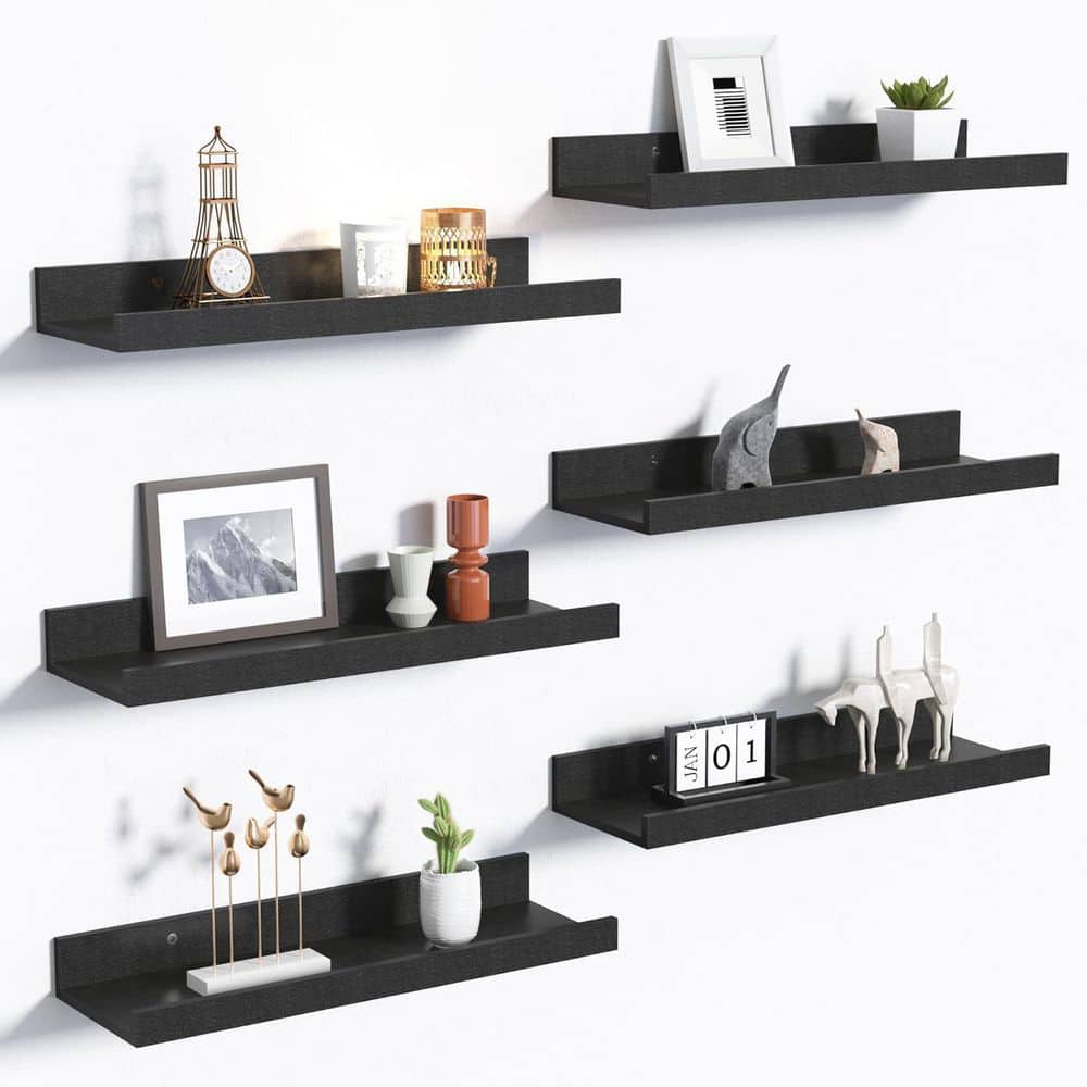 Floating Shelves 15.7 in W x 5.1 in D Black Wall Mounted Wood Shelves Decor