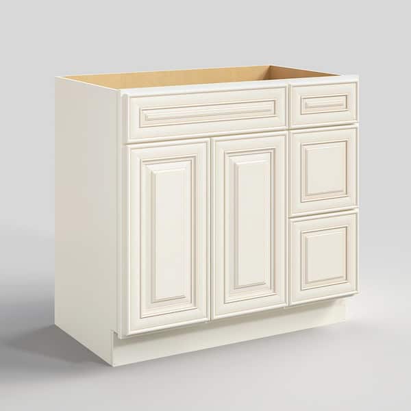 36 in. W x 21 in. D x 34.5 in. H in Cameo White Plywood Ready to Assemble Floor Vanity Sink Base Kitchen Cabinet