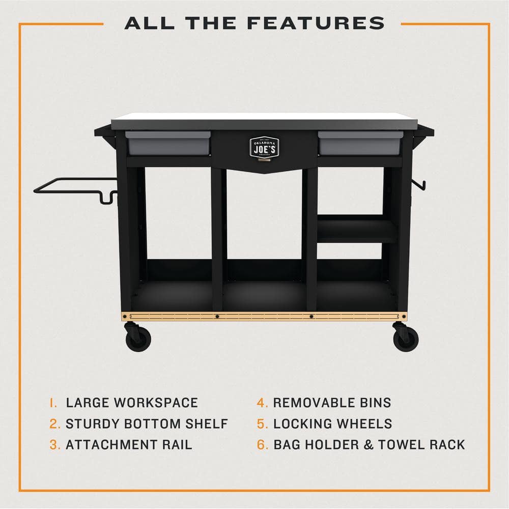Oklahoma Joe's Black Steel Prep and Storage Cart with Wheels