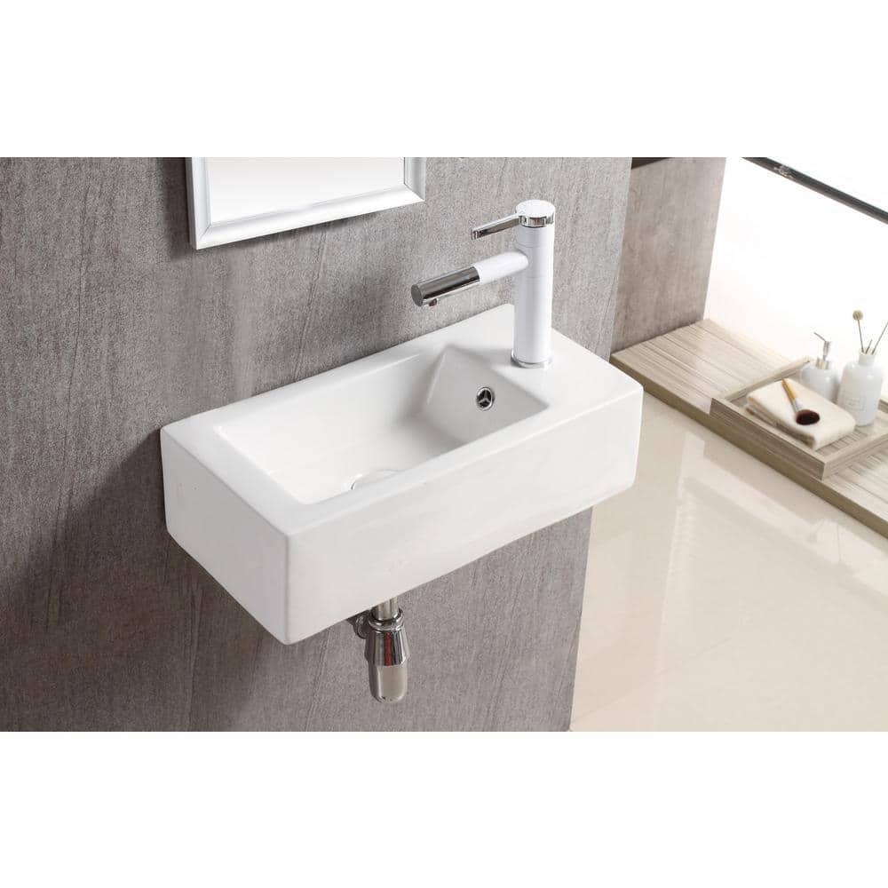 Elanti White Ceramic Rectangular Wall-Mount Bathroom Sink