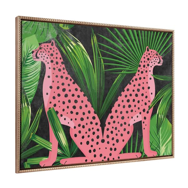 Mid-Century Jungle Cheetah Framed Canvas Wall Art 1-Piece Gold Framed Canvas Art Print, 28 in. x 38 in.