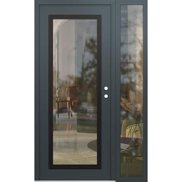 C1 50 in. x 80 in. Black P Left-Hand/Inswing Clear Glass Anth/Anth Sidelite Steel Prehung Front Door