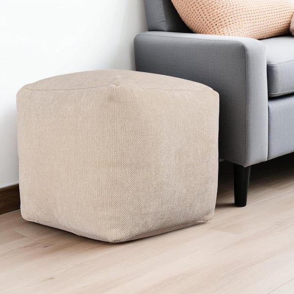 Ivory Chenille Specialty Cube Ottoman