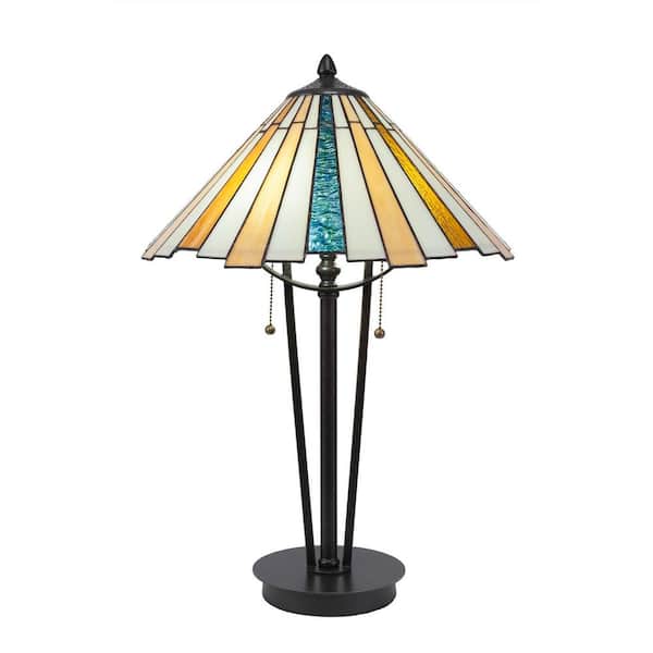 Unbranded Olympia 23.25 in. Dark Granite Rechargeable Integrated LED Bedside Table Lamp for Living Room with Glass Shade