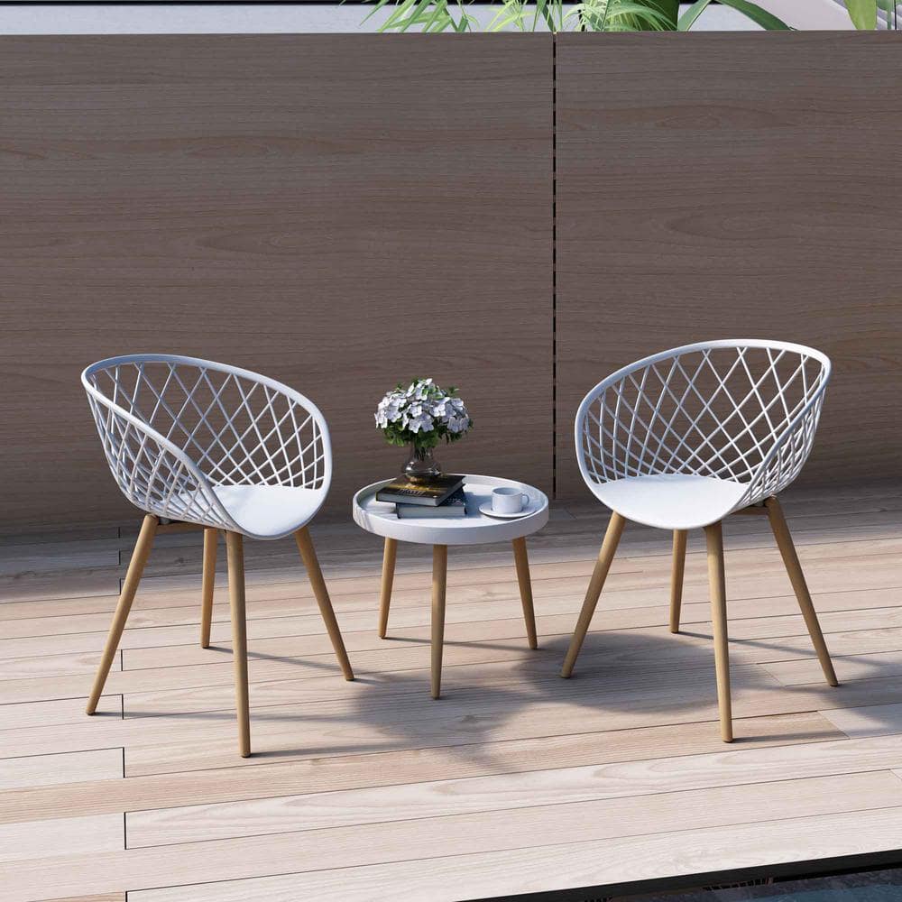 Kurv Round White and Natural Wood Chat Table