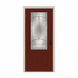 36 in. x 80 in. 3/4 Lite Idlewild Mesa Red Painted Steel Prehung Right-Hand Outswing Front Door w/Brickmould