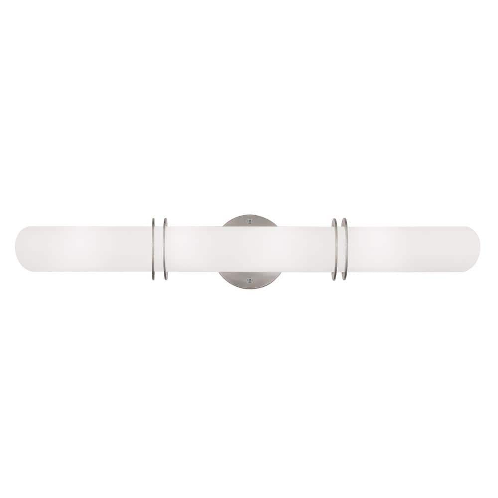 Sleek Brushed Nickel 4-Light Bath Vanity with Satin Opal White Glass