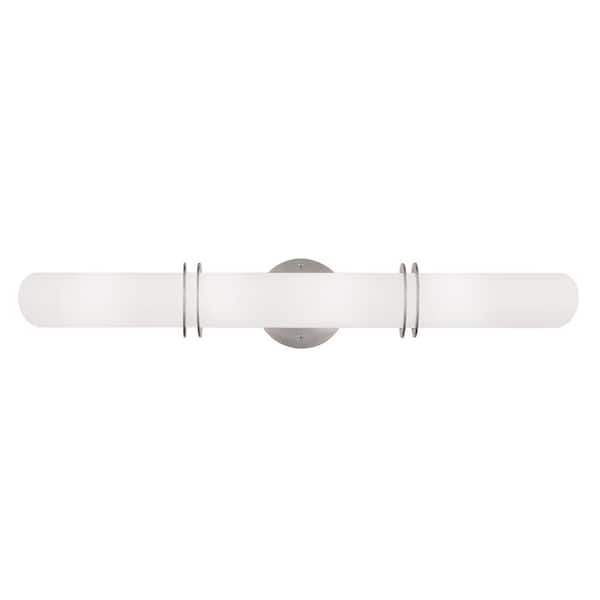 Shelton 26.5 in. 4-Light Brushed Nickel ADA Vanity Light with Satin Opal White Glass