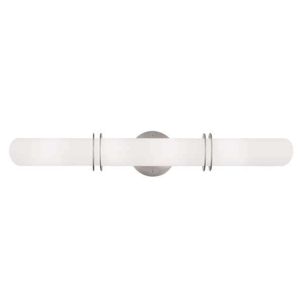 AVIANCE LIGHTING Shelton 26.5 in. 4-Light Brushed Nickel ADA Vanity Light with Satin Opal White Glass