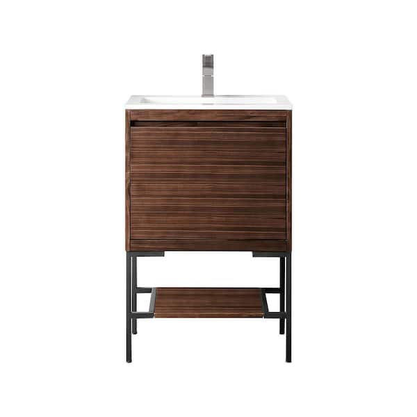 James Martin Vanities Milan 23.6 in. W x 18.1 in. D x 36 in. H Bathroom Vanity in Mid Century Walnut with Glossy White Composite Top