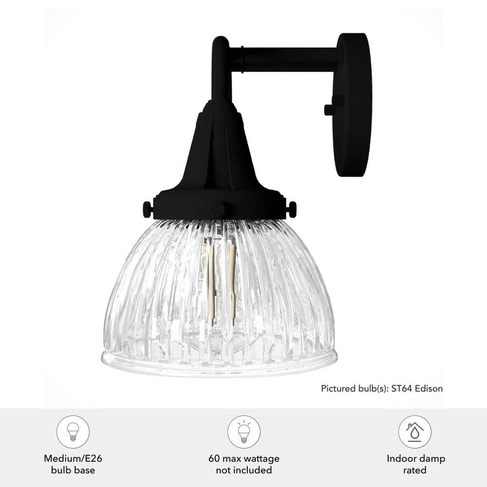 Black Iron 2-Light Fluted Glass Vanity Wall Sconce
