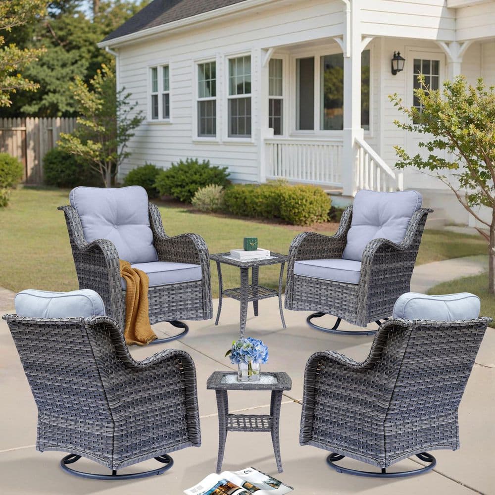 ロッキングチェア グレー Xingzjojor Gray 6-Piece Wicker Outdoor Patio Swivel Rocking Chair