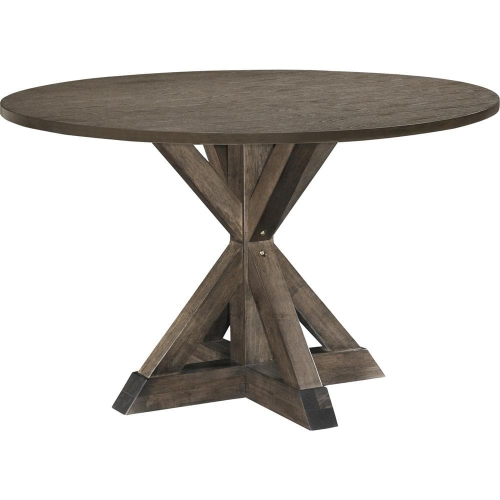 Wide Circular Tabletop Solid Wood Rustic Dining Table with Gloss Finish and 4-Seating Capacity-Distressed Brown price history on PriceWatchPro